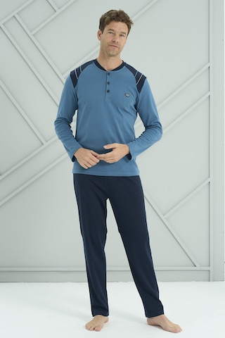 Erkek Interlok Penye Uzun Kol Pijama Takımı 2214 Petrol01 Petrol01