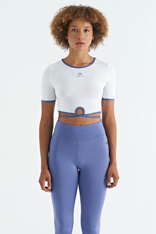 Tommy Life Beyaz Bel Bağlama Detaylı O Yaka Standart Kalıp Dalgıç Kumaş Kadın Crop T-shirt - 97266 Beyaz