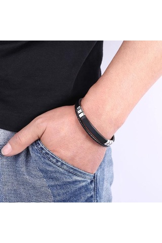 Erkekler İçin Moda Çok Katmanlı Deri Bileklikler Paslanmaz Çelik Klasik Kişiselleştirilmiş Bilezik Hediye Siyah