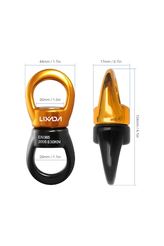 Geeksen Alüminyum Allyum 30kn Tırmanma Döndürücü - 360 Derece Dönüş, Dayanıklı, Kordon Çevirmeyi Önler, Siyah/altın Altın