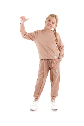 Ahengim Kız Çocuk Back To School Pamuklu Trend Eşofman Takımı Ak2529 Kahverengi