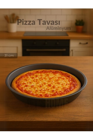 Jet's Home 2'li Pizza Tavası Seti Alüminyum Pizza Tepsisi Yapışmaz Lahmacun Pide Tavası 31 Cm siyah