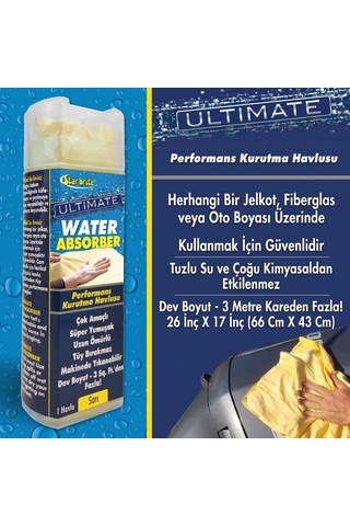 Starbrite - Kurulama Bezi Pva Sarı Ultimate Water Absorber 66x43 Cm : Doğal Güderilerden %50 Daha Güçlü Emiş, İz Ve Çizik Bırakmayan Kusursuz Kurulama