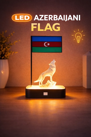 Azerbaycan Bayrak Led Masaüstü Dekor Kişiye Özel İsimli Minimal Tasarım Modern Ev Ofis Aksesuarı Hediyelik 3d Baskı Gece Lambası Ebat-Renk-20Cm-Siyah