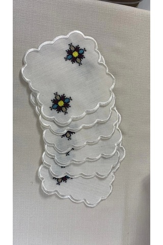 Nivemeshome Kanaviçe Nakışlı Kare 6 Adet Keten Kokteyl Peçetesi Kahve Yanı Sunumluk Çok Renkli