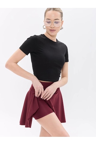 Seaqueen Yüksek Bel Mini Etekli Şort & Voleybol & Günlük & Deniz Havuz Şortu Bordo