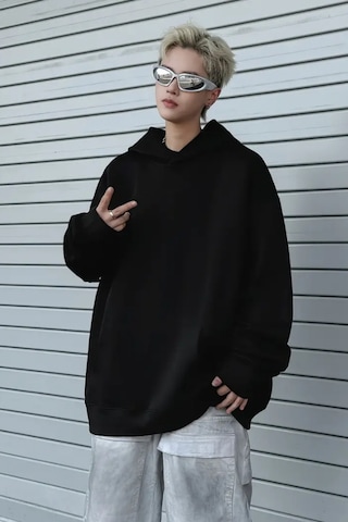 Tarz Cool Erkek Kapüşonlu Oversize Sweatshirt Siyah