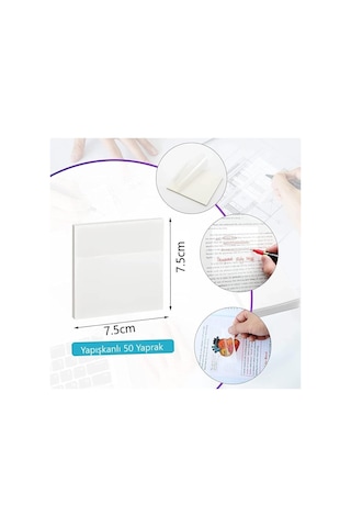 Şeffaf Yapışkanlı Not Kağıdı Seti, 75x75mm, 50 Yaprak, 10 Renk