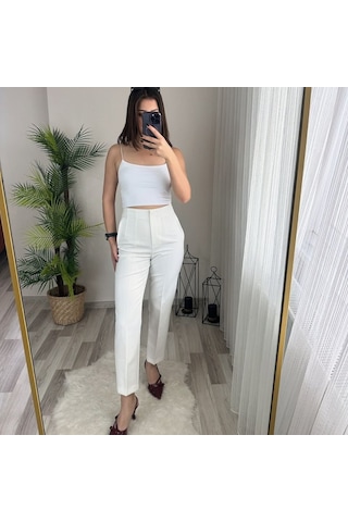 Aesco Kadın Üste Oturan Paçası Bilek Üzerinde Biten Atlas Kumaş Pantolon 36 S - 50 5xl Beyaz