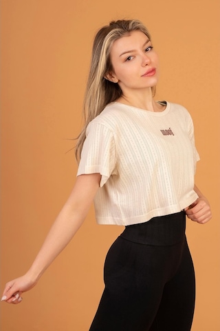 Woof Gym 3D Woof Print Crop Top Ecru Çok Renkli