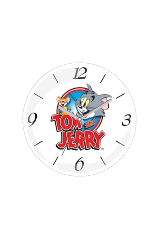 Tom Ve Jerry Çizgi Film Sessiz Bombeli Gerçek Cam Duvar Saati Siyah