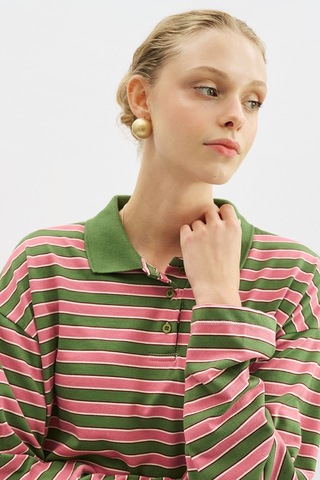 Manuka Çizgili Polo Yakalı Sweatshırt Pembe Ss26swt00002-78