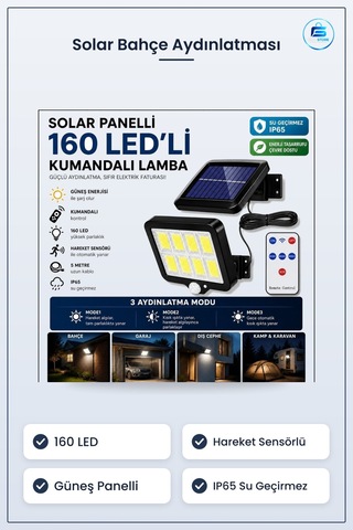 Solar Bahçe Aydınlatması Güneş Panelli Led Kumandalı Hareket Sens