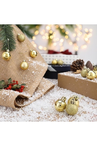 Yenigeldi 12'li Gold 3 Cm Yılbaşı Topu, Noel Topu, Çam Ağacı Topu, Süs Topu, Gold