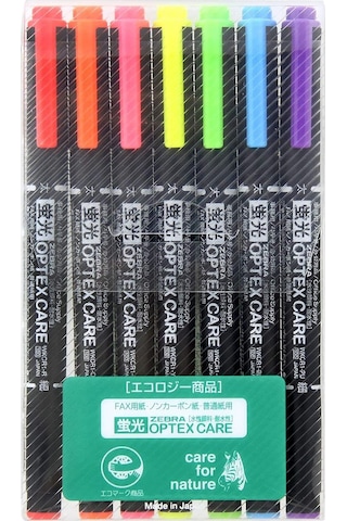 Zebra Optex Care Çift Taraflı Fosforlu Kalem 7'li Set