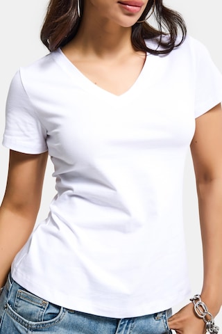 Itsbasic Kadın Beyaz S6-2 V Yaka %100 Organik Pamuk Esnek Kumaş T-shirt