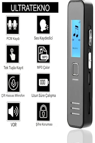 Dijital Mini Ekranlı 32gb Ses Kayıt Cihazı Mp3 Çalar Ders Kaydı Röportaj Kaydı Dinleme1 Cihazı