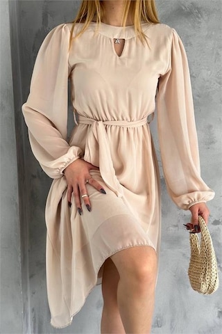 Neşeli Butik Kadın Bej Midi Boy Astarlı Şifon Elbise Nbkklf2027 Bej
