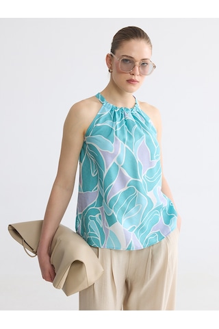 Lcw Comfort Mavi Halter Yaka Desenli Bluz
