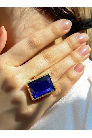 Kedi Gözü Cam Kadın Ayarlanabilir Altın Kaplama Yüzük Saks Mavi Euy69sm Mavi