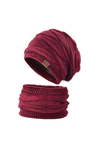 Kadınlar İçin Şık Ve Sıcak Kışlık Bere Şapka Atkı Seti, Soğuk Havalara Özel Kombin Kırmızı