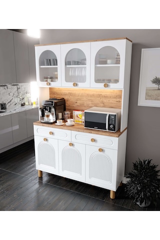 Rosa Kahve Köşesi - 140 Cm Mdf Mutfak Dolabı - Led Aydınlatmalı -