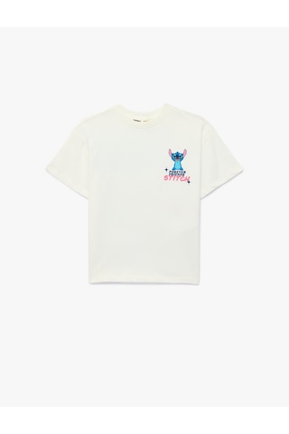 Koton Stitch Baskılı Kısa Kollu Pamuklu Bisiklet Yaka Lisanslı Tişört Ekru 6skg10325ak Ekru