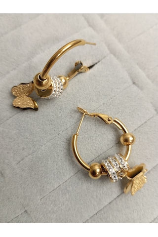 Kelebek Model Zirkon Taşlı Gold Renk Küpe Gold