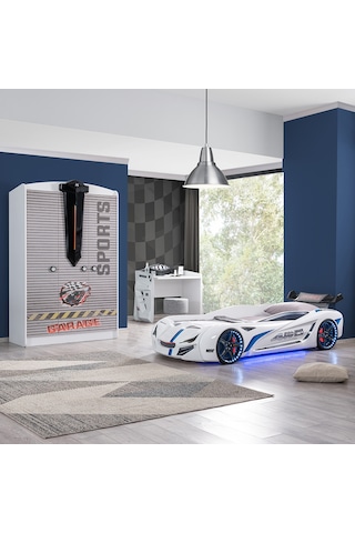 Setaymobilya Sports Çocuk Odası -Mercedes Arabalı Yatak, Dolap, Masa - Beyaz