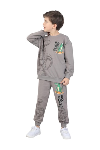 Erdem Kıds Erkek Çocuk Dinozor Baskılı Pijama Takımı İki İplik Eşofman Takımı Okul İkili Takım Taş Taş