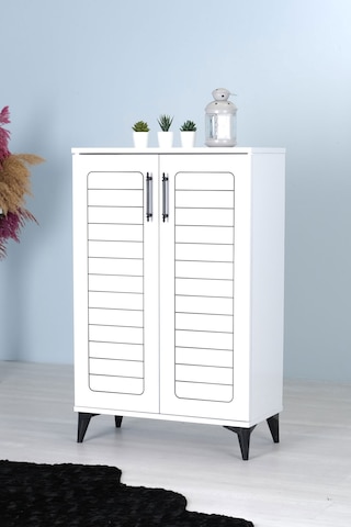 Luna 2 Kapaklı 4 Bölmeli Modern Ayakkabılık - Beyaz 70x108x35 C