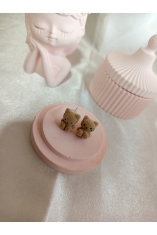 Açık Kahverengi Peluş Kedili Küpe