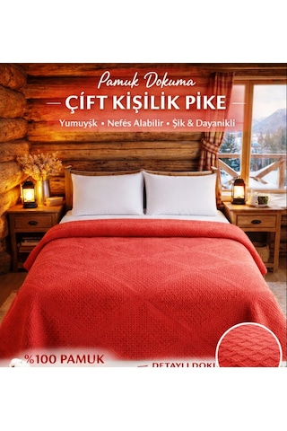 Şaheser %100 Pamuk Çift Kişilik Pike 240x220 Tek Pike -brick Red Kırmızı