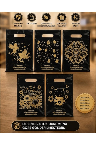 Omeyva Baskılı Siyah Küçük Blok El Geçme Poşet Torba - No : 0 - 20x30 Cm. - 100 Adetlik 1 Paket