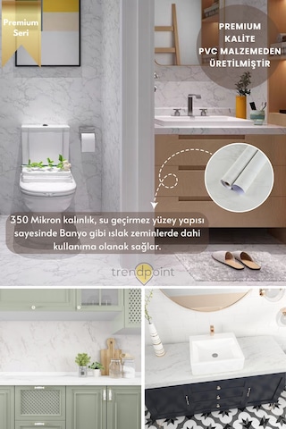 Trendpoint Kendinden Yapışkanlı Mermer Görünümlü 60cm 300cm Premium Zemin Duvar Kağıdı Dolap Kaplama