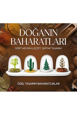 4 Mevsim Temalı Tasarım Baharatlık Seti - Dekoratif Ağaç Ve Kaktüs Figürlü Standlı Tuzluk Biberlik Sarı