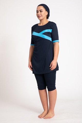 Kadın 670 Büyük Beden Kısa Kol Taytlı Tesettür Mayo Lacivert