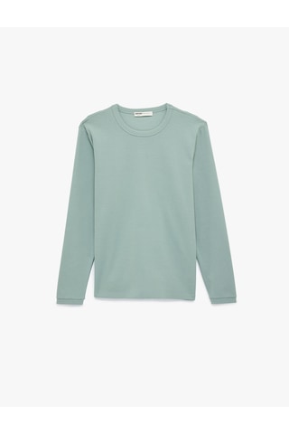 Koton Regular Fit Ribanalı Renk Kontrastlı Pamuklu Bisiklet Yaka Uzun Kollu Tişört Mavi 6sam10239mk Mavi