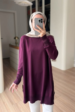 Kahijab Yan Fermuar Basic Merserize Tunik - Mürdüm