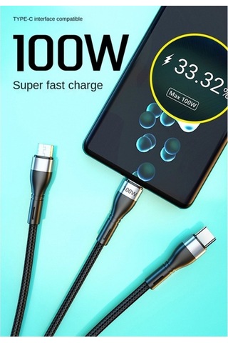 Prestigegoods İphone Uyumlu Android C Tipi 3'ü 1 Arada 100w Hızlı Şarj Usb Kablosu