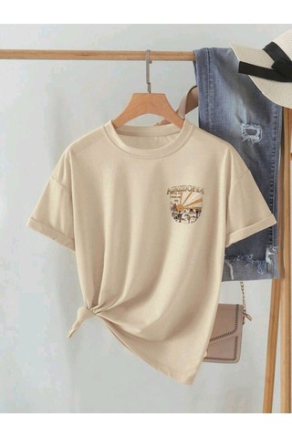 Flood Of Style Kadın Bej Arızona Oversize Bisiklet Yaka Tshirt