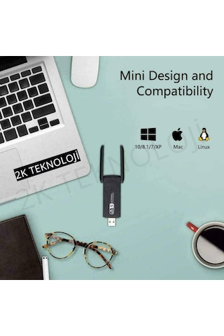 Ac1200Mbps Wireless 2 Antenli Adaptör Kablosuz USB Wi-Fi Alıcı 3.0