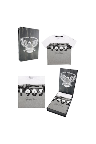 Galatasaray Beşiktaş Çocuk T-shirt Ahşap Kutulu Beyaz - Gri