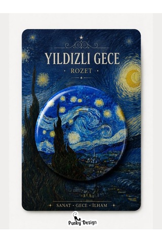 Yıldızlı Gece Rozet Kartlı Van Gogh Temalı Sanat Rozeti Vintage Broş Pin-44 Mm Çok Renkli