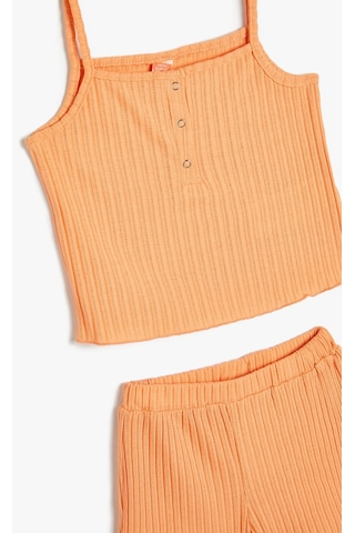 Koton Askılı Tişört Ve Şort Takım Ribanalı Çıtçıt Detaylı Turuncu 4smg10080ak Turuncu
