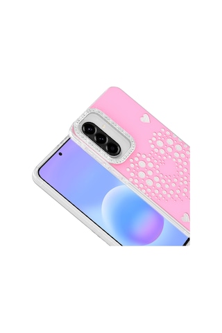 Maks Technology Samsung Galaxy Uyumlu A57 Kılıf Damla Taşlı Mkst Rivas Sert Pc Kapak - Pembe