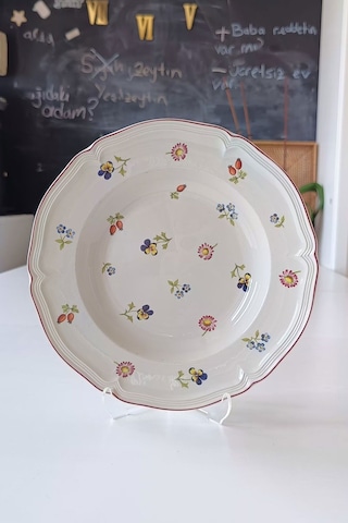 Petite Fleur Vıtro-porcelaine Antika Porselen Yemek Tabağı Çiçekli Lüksemburg Renkli