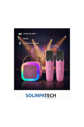 Çift Karaoke Mikrofonlu Kablosuz Bluetooth Rgb Işıklı 5 Ses Efektli Stereo Ses Usb/sd Hoparlör