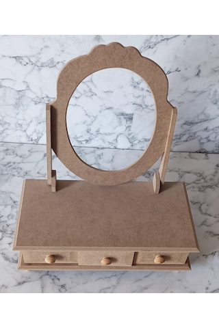 Hobi Adn Makyaj Kutu 3 Çekmece Aynalı Ahşap Mdf Ham Kutuda Sevk El Yapım