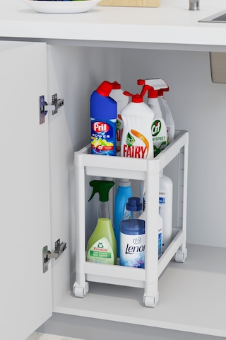 2 Katlı Düzenleyici Mutfak Rafı Banyo Rafı, Dolap Tezgah Altı Evye Altı Deterjanlık - Beyaz Beyaz